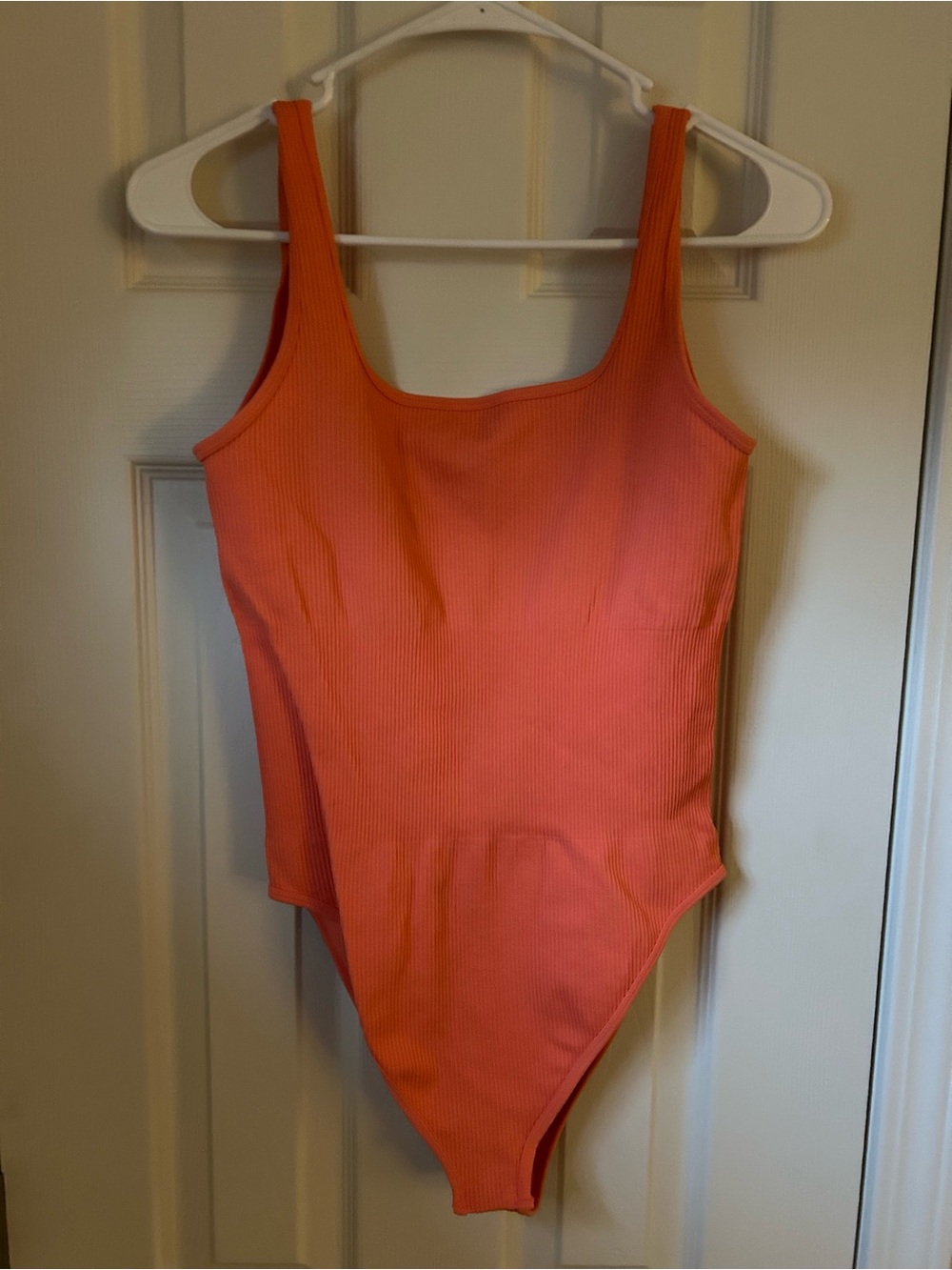 OQQ Ribbed Bodysuit in Coral Orange